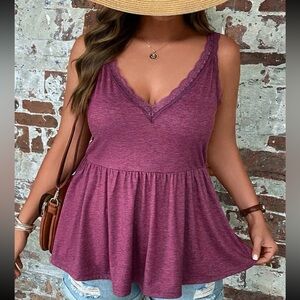 V Neck Lace Tank Top Pink
